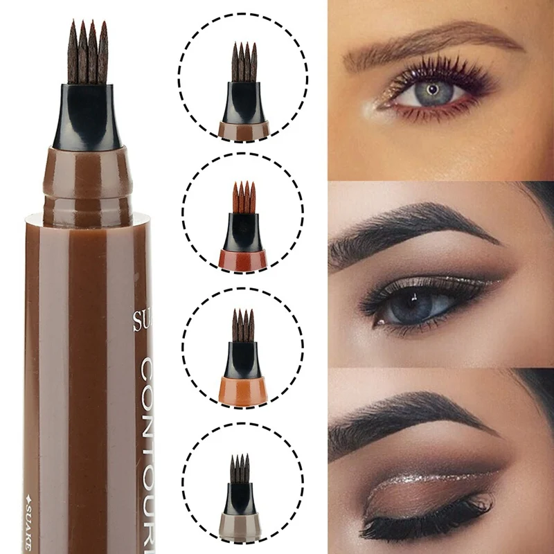3D Waterproof Eyebrow Tattoo Pen 4 Head Fine Sketch Enhancer Fork Tip Pencil Tint Gel Makeup Tool | Красота и здоровье
