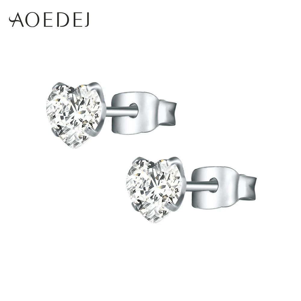 AOEDEJ 3-8 мм Золотая Звезда Серьги гвоздики из нержавеющей стали сережки со стразами розовые для женщин девушки сердце серьги цветные - Окраска металла: Clear Heart Silver