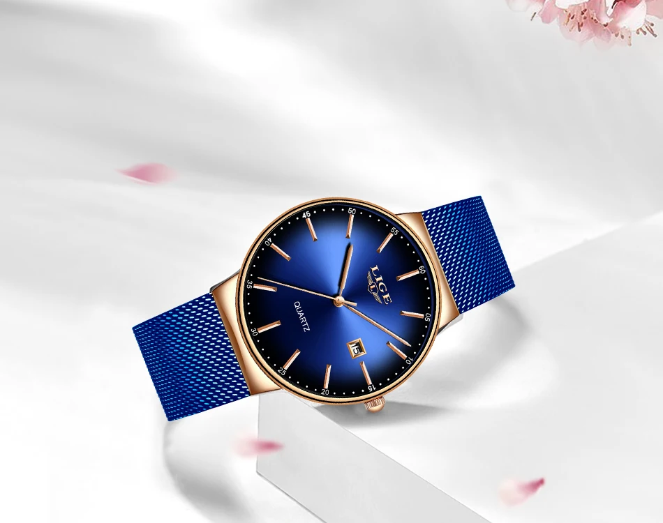 Montre Femme LIGE новые роскошные женские часы модные простые часы для женщин s Синий сетчатый ремень кварцевые часы женские часы Relogio Feminino