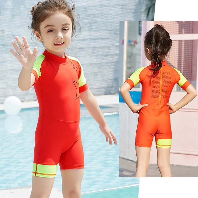 Детский слитный купальник из лайкры с коротким рукавом и защитой от УФ