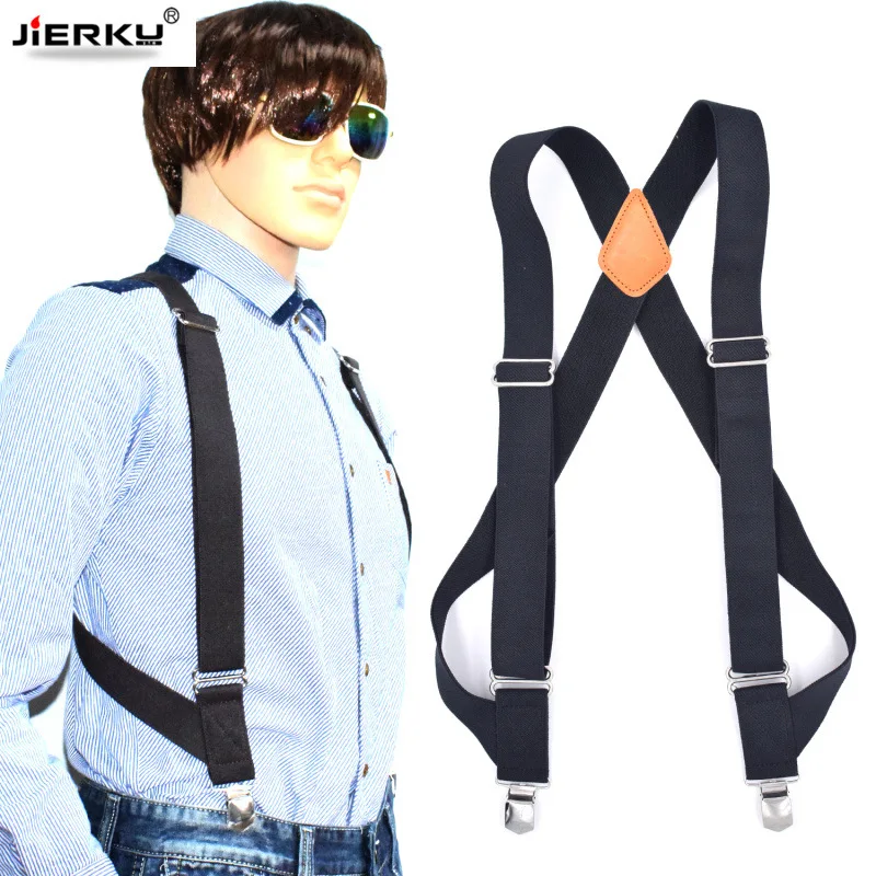 

JIERKU Genuine Leather Suspenders Man's Braces Outdoor Work Suspenders Suspensorio Trousers Strap Father/Husband's Gift YT001