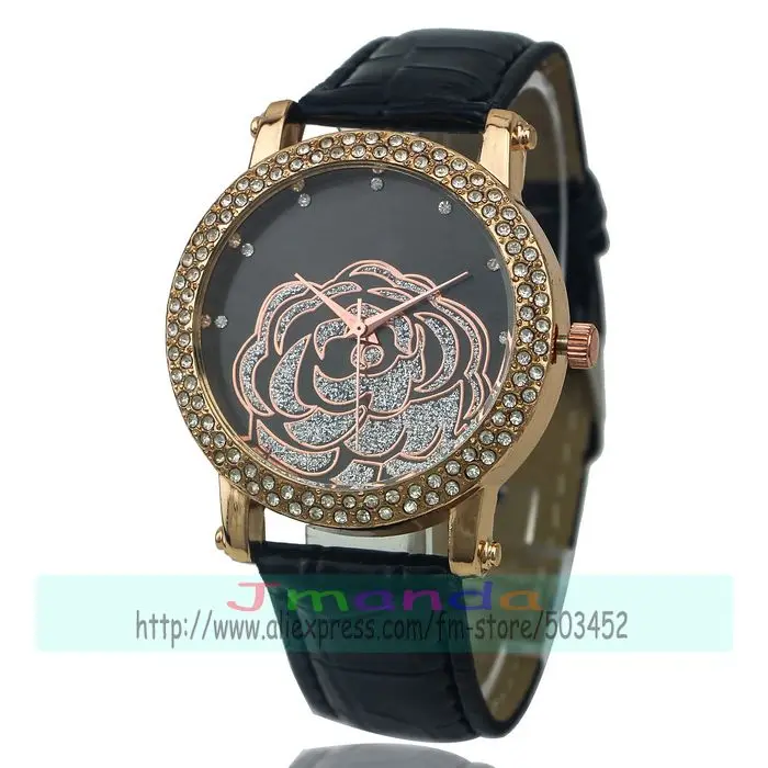 100 шт./лот Новое поступление чайный цветок кожаные часы с двумя рядами кристаллов