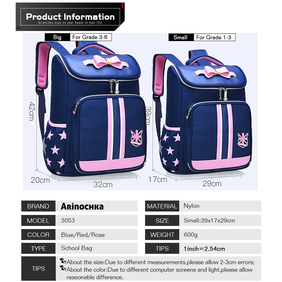 Детские школьные сумки для девочек с бантом рюкзак начальной школы