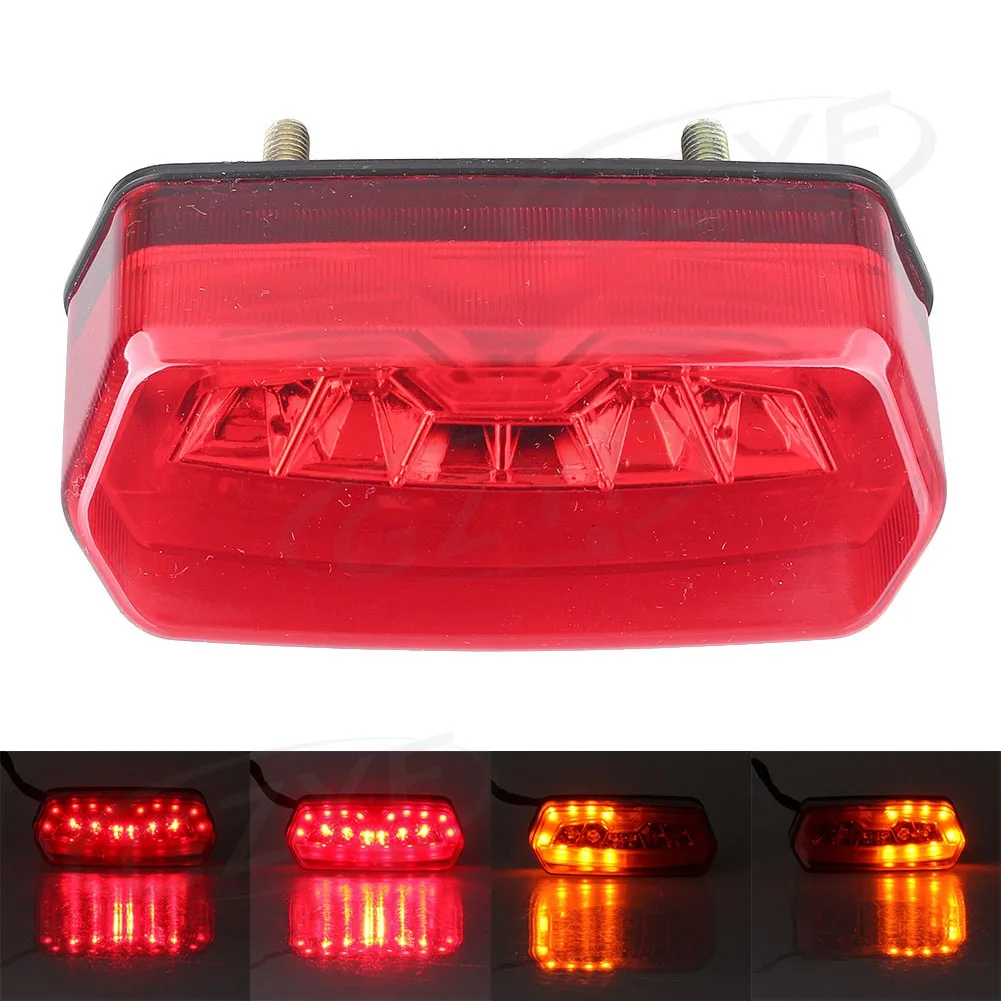 

Motorcycle Universal LED License Plate Light Turn Signal Tail Lamp Red Lens Brake Taillight Integrated THREE in ONE
