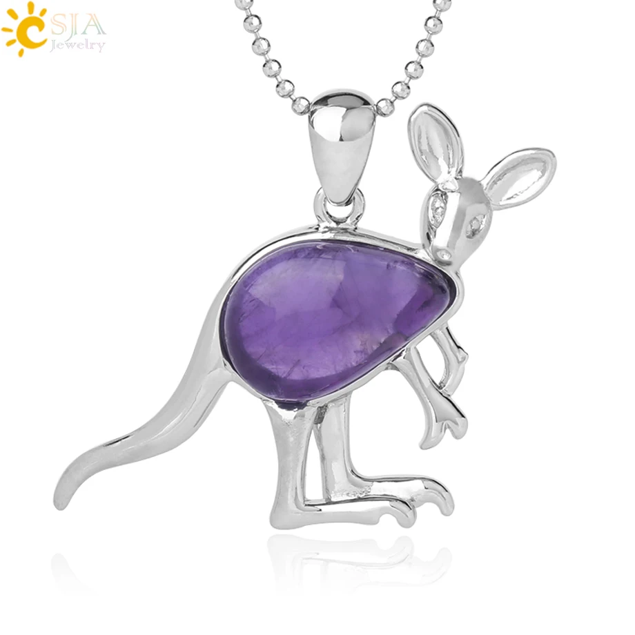 Женский кулон-кенгуру CSJA розовый кристалл кварца с подвеской из натурального