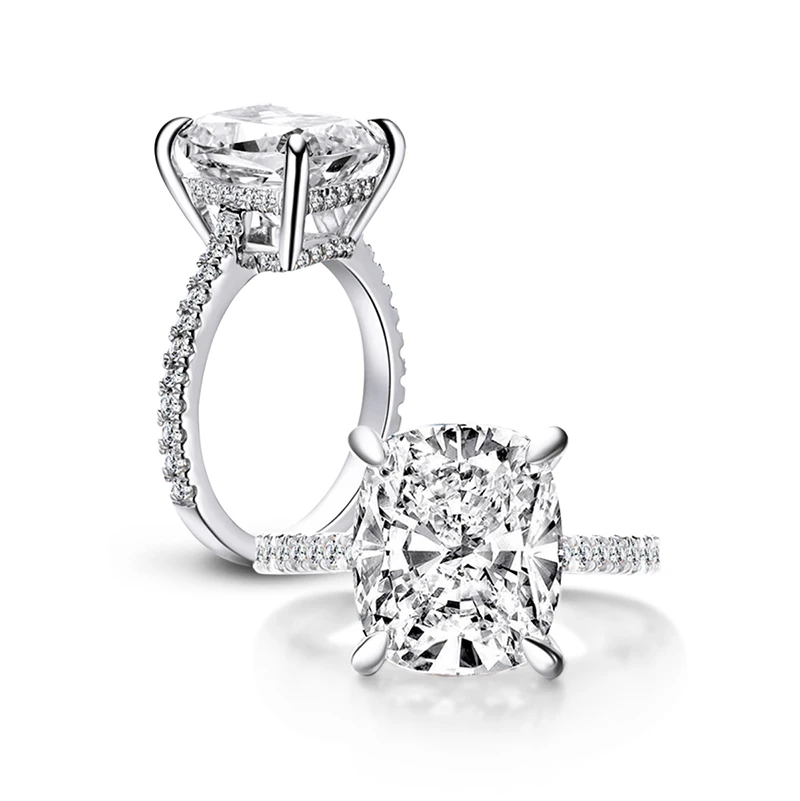 White Gold Plated AINOUSHI, роскошное кольцо с подушкой 6 карат, высокая Настройка, Halo, обручальные кольца, обручальное кольцо для женщин, Стерлинговое Серебро - Цвет основного камня: White Gold Plated