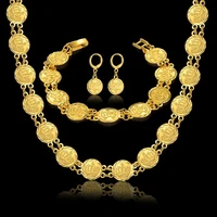 necklace bracelet earrrings jewellery sets religious coin islamic bridal jewelry sets women gold color allah party jewelry sets