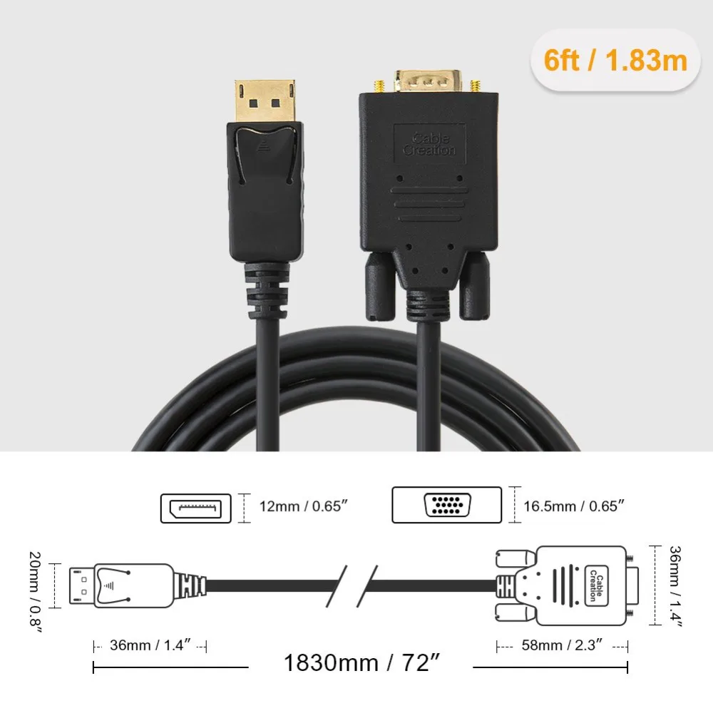 DP VGA кабель 6 футов Displayport позолоченный стандартный папа Мужской кабель| |