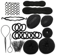 by DHL or EMS 200Set 9 In 1 Sponge Styling Accessories Tools Kit Set Hair Roller Braid Twist Bun Clip Maker Pads Hairpins