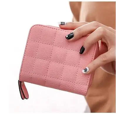pink Короткие маленькие молнии женские кожаные кошельки Дизайнер плед монета женский кошелек визитница леди клатч Walet Cuzdan карман Валле - Цвет: pink