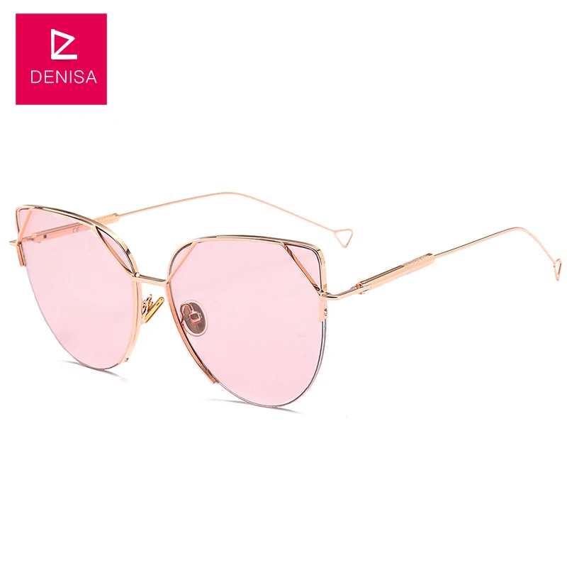 Gold Pink DENISA, Ретро стиль, кошачий глаз, женские солнцезащитные очки,, новая мода, женские очки для вождения, Ретро стиль, солнцезащитные очки, UV400 zonnebril dames FF629/S - Цвет линз: Gold Pink