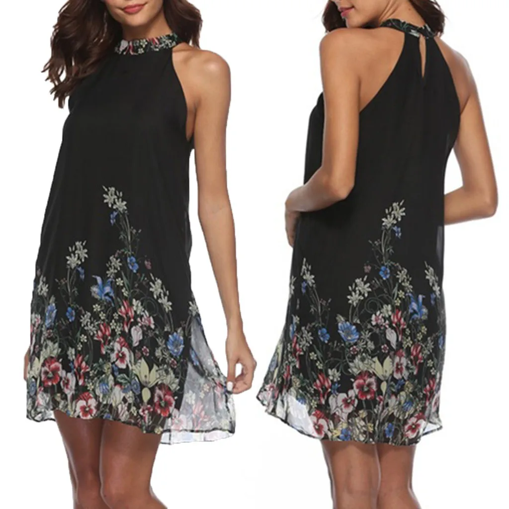 Женское Повседневное платье с цветочным принтом короткое без рукавов лямкой на