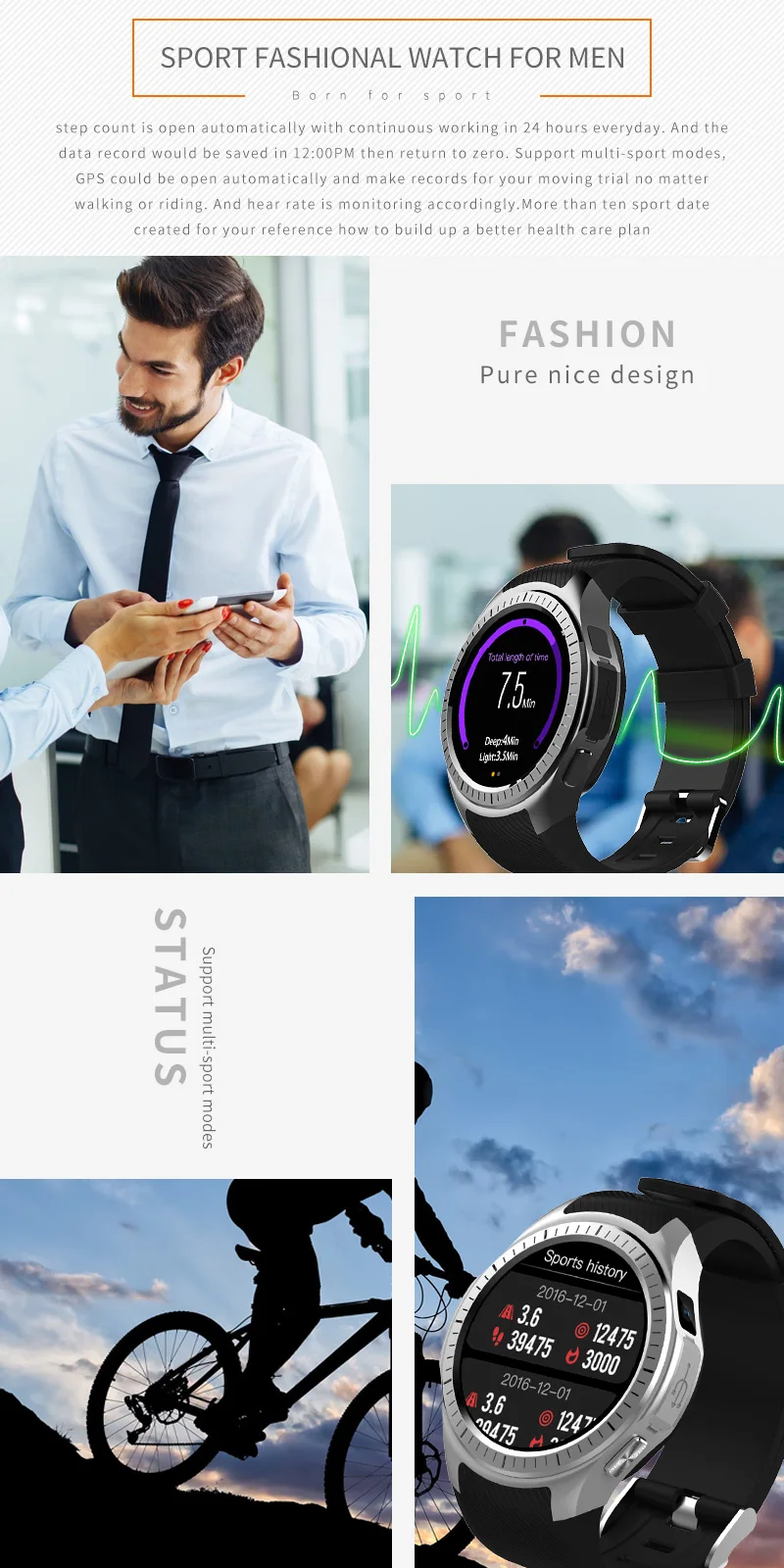 L1 gps Смарт часы для мужчин Android водонепроницаемый TF карта Bluetooth 4,0 монитор сна камера 2MP с Facebook, Twitter