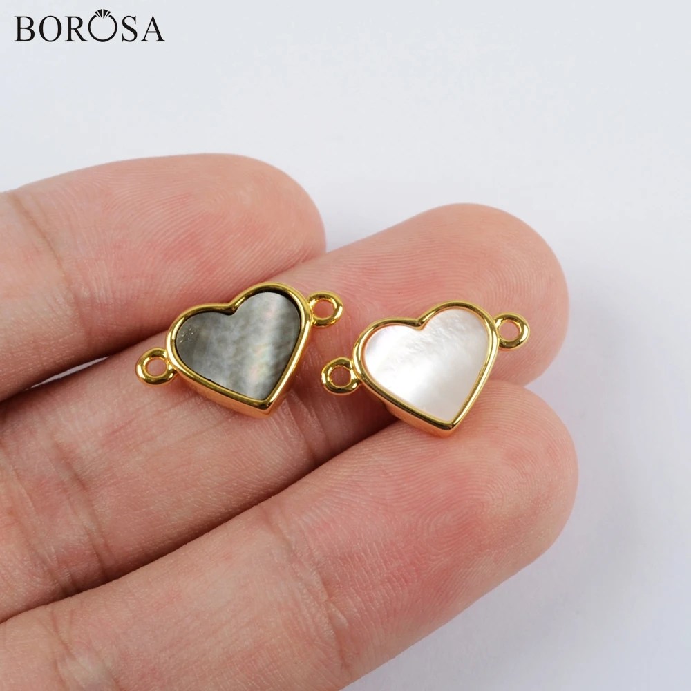 BOROSA 10 шт. Позолоченные сердечки ракушки натуральные белые бриллианты ювелирные