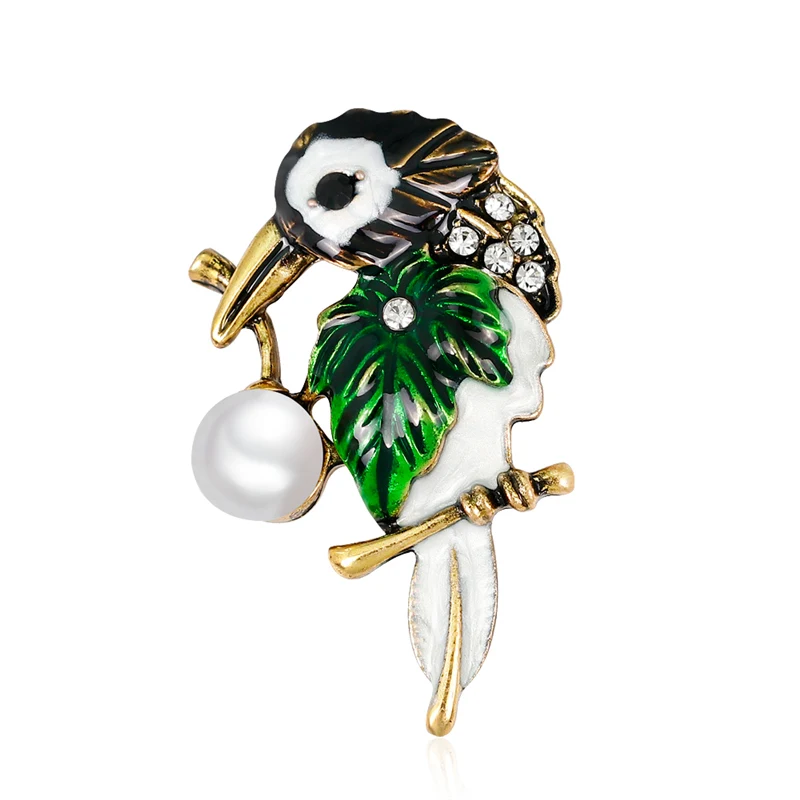 Винтажная брошь в форме попугая с кристаллами антикварная птицы из золотистого
