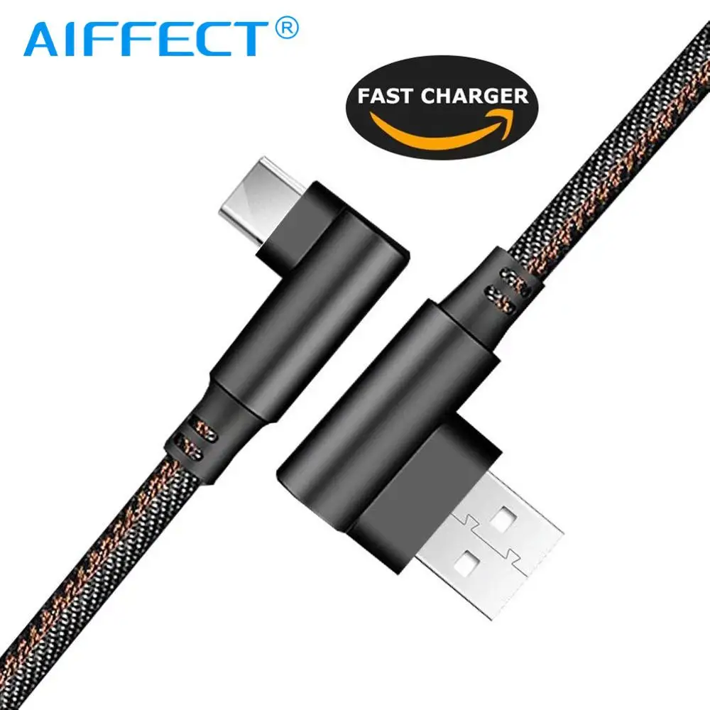 AIFFECT двойной локоть USB Тип C кабель правый угол деним Плетеный к шнур зарядного