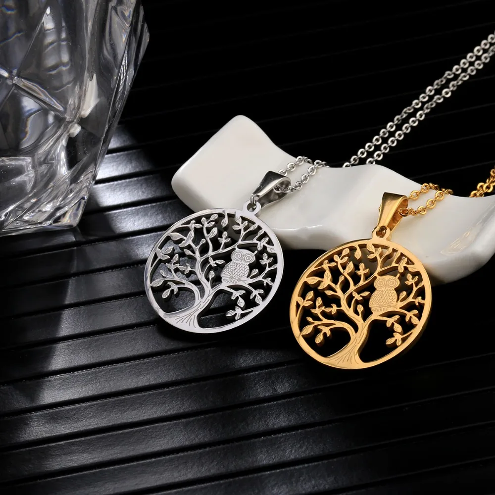 Ожерелье с подвеской Древо жизни маленькой совой модные круглые чокеры из