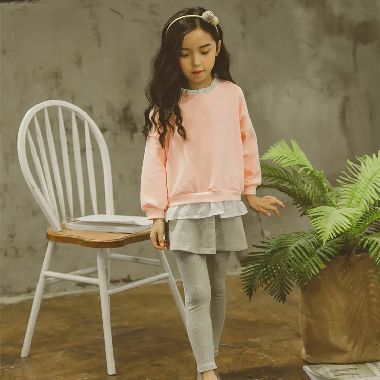 school sweatshirts 2018 casual children clothing sets sports fall outfits for girls big pants set pink tops pant suits | Детская одежда