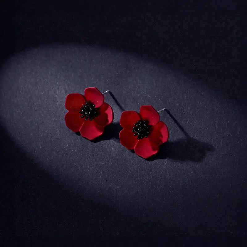 Модные цветочные серьги, Винтажные серьги с растительным цветком Cherokee Rose, женские серьги-гвоздики, зеленые, красные, черные лепестки, серьги, ювелирное изделие