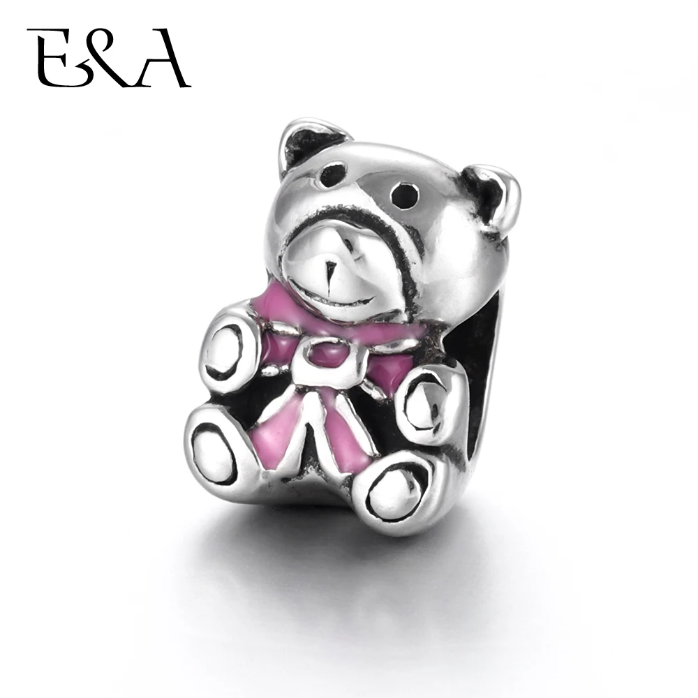 Бусины Из Нержавеющей Стали Медведь 5 мм отверстие розовый металлический