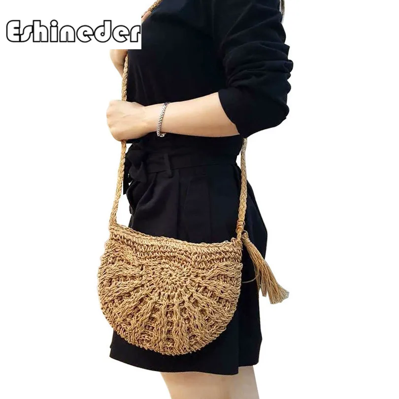 ESHINEDER Woven Strawbags Beach Handbag Zipper Fashion Shoulder Pouch Summer EmbroideryCrossbody Vintage Tote Supply Stuff | Багаж и сумки