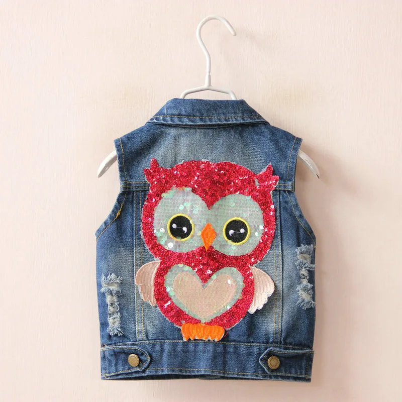 Детский джинсовый жилет без рукавов с рисунком совы|children's denim vest|girls sleeveless