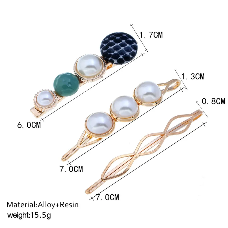 3 шт Корея Винтаж бусины из акриловой смолы заколки Imitiation Pearl металла золотистый