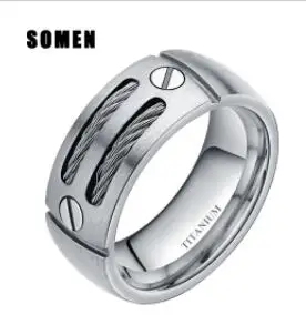 Silver Color 8 мм Серебряное титановое кольцо для мужчин, кабели из нержавеющей стали, винты, инкрустация, мужские обручальные ювелирные изделия, обручальное кольцо, anillos mujer - Цвет основного камня: Silver Color