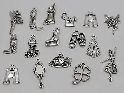 

30 Tibet Silver Colour Assorted Girl Dress Shoe Fairy Charm Pendants Craft Jewelry