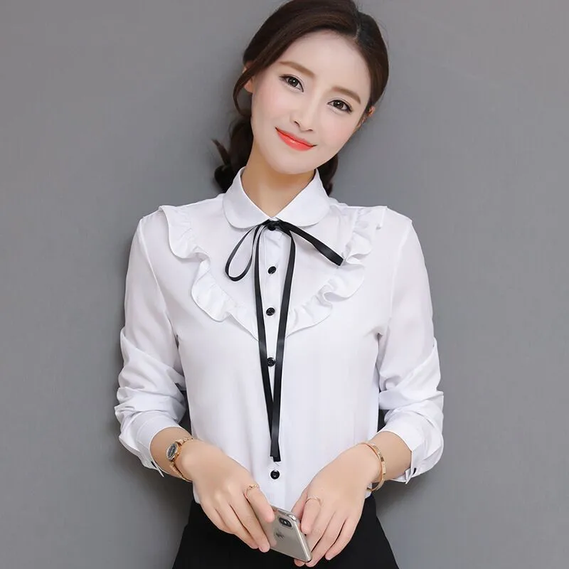 Весенняя элегантная кружевная женская рубашка с оборками новая модная