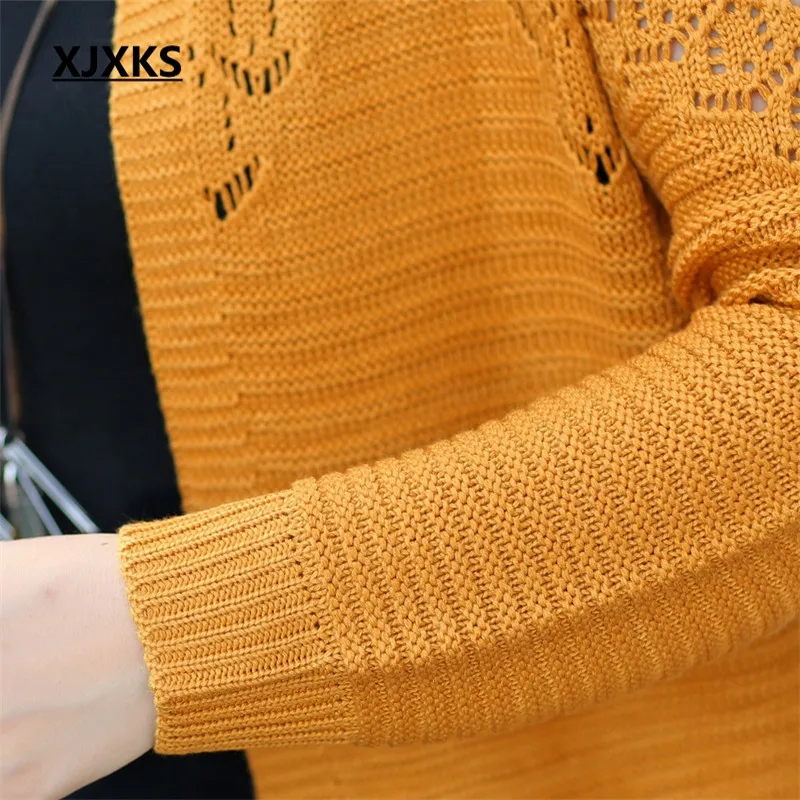 Женский длинный кардиган XJXKS трикотажный свитер с вырезами весна-осень 2017 |