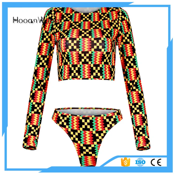 Geometric digital printing Long-sleeved Shirt Sexy High-Elastic Tight Swimwear Women |