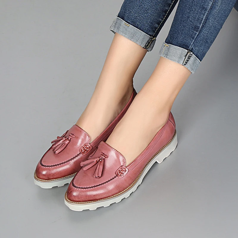 Большие размеры 40. 41 Милые цветные женские кожаные лоферы в стиле ретро с острым