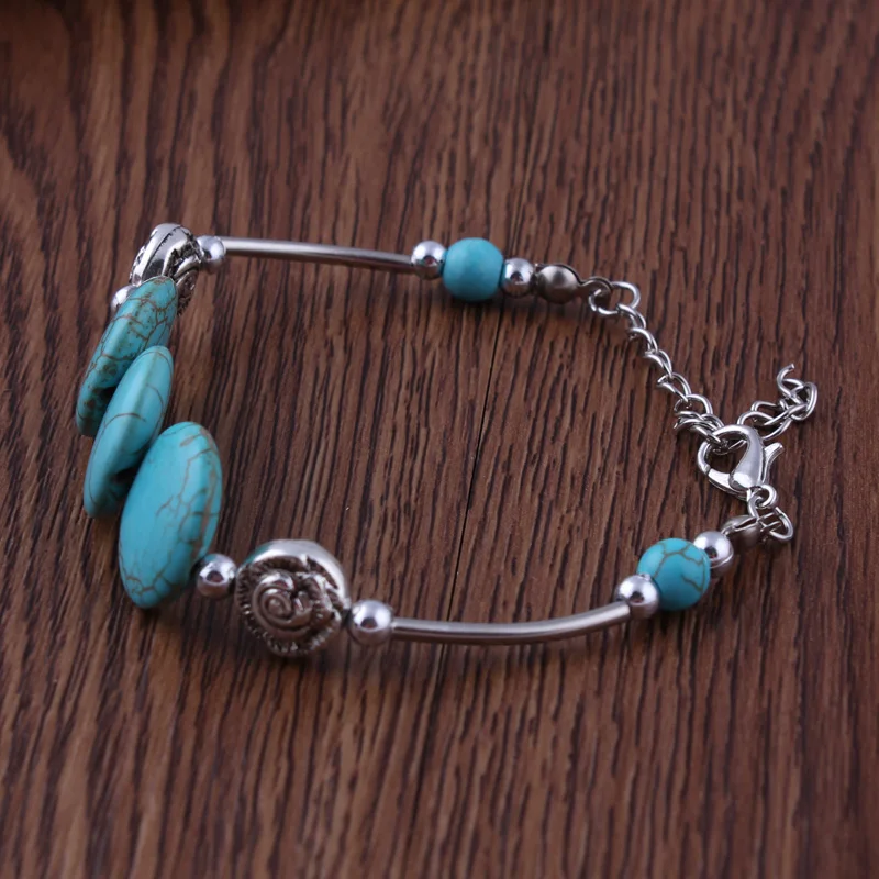 

Tenande Simple Style Carved Flowers 3 Big Geometric Round Natural Stone Beads Bracelets & Bangles for Women Boho Maxi Jewelry