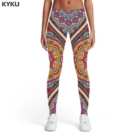 kyku brand flower leggings women graphics ladies colorful 3d print vintage printed pants harajuku leggins womens leggings pants