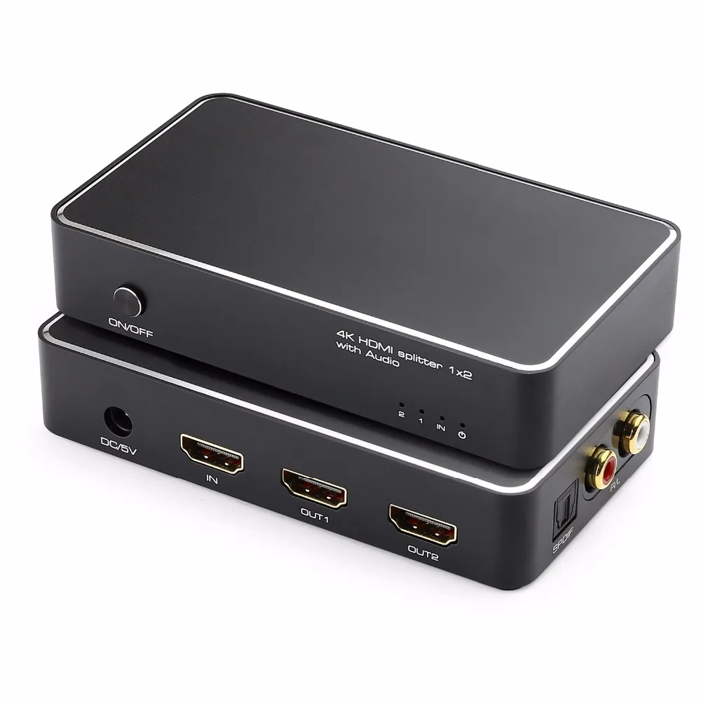 Разветвитель 1X2 4K HDMI с аудио экстрактором + оптический и R/L аудиовыход Φ 1 в 2