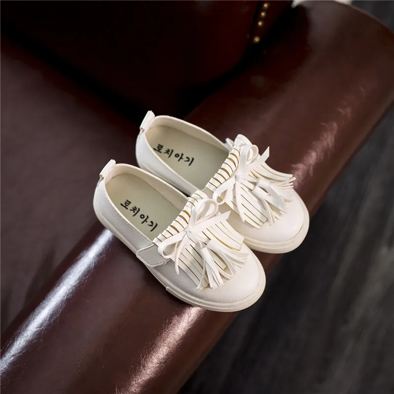 Spring Autumn Girls Shoes PU Leather With Bowknot Fringes Tassels Children Fashion Sneakers Kids Slip-on Loafers For Soft | Детская