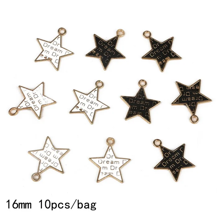 16mm 10pcs 26 стилей, Красочные Подвески из сплава, Морская звезда, раковина, раковина, сердце, треугольная Корона, бант, эмалированные подвески, сделай сам, ремесло, браслет, ожерелье, ювелирное изделие - Окраска металла: 16mm 10pcs