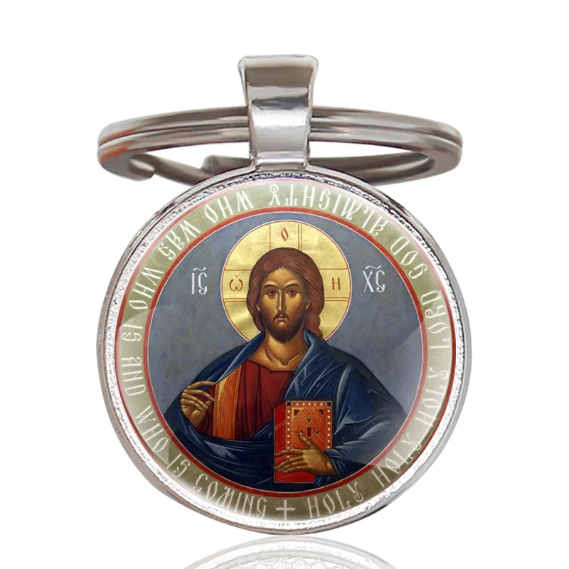 Silver Винтажные классические христианские художественные стеклянные брелки кабошон, Классические Серебряные Брелки для мужчин и женщин, брелки ручной работы, подарки - Цвет: Silver