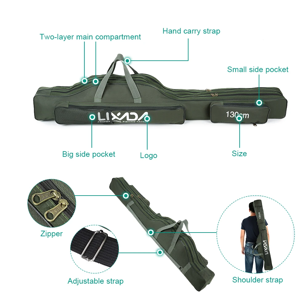 Сумка для рыбалки Lixada 100/130/150 см из ткани Оксфорд складная сумка удочки и катушки