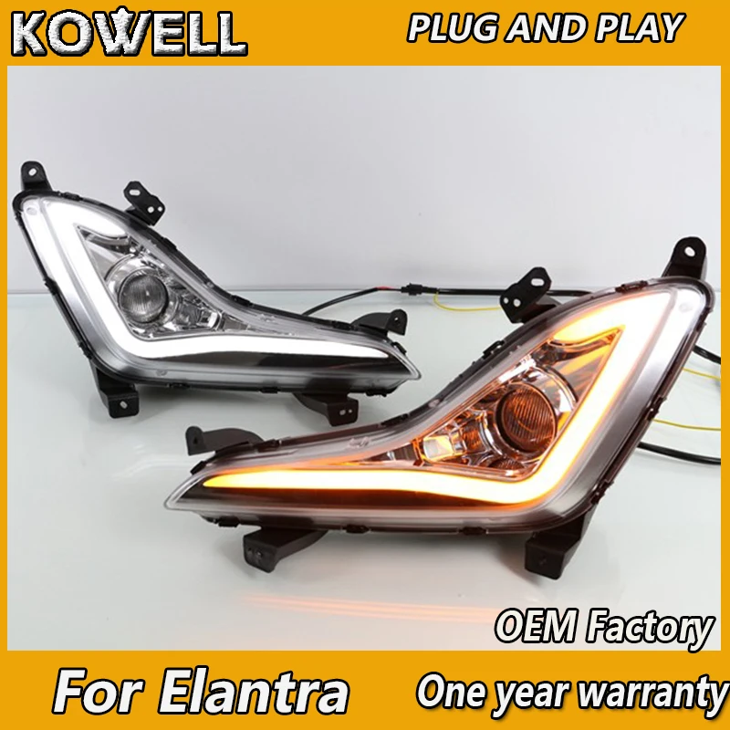

KOWELL стайлинга автомобилей для Hyundai Elantra светодиодный дневные ходовые огни для Elantra светодиодный Противотуманные фары светильник Высокая яр...