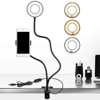 selfie led ring light 2 in 1 cell phone mobile holder 360 degree lazy bracket desk live stream lamp flash for iphone x 8 phone