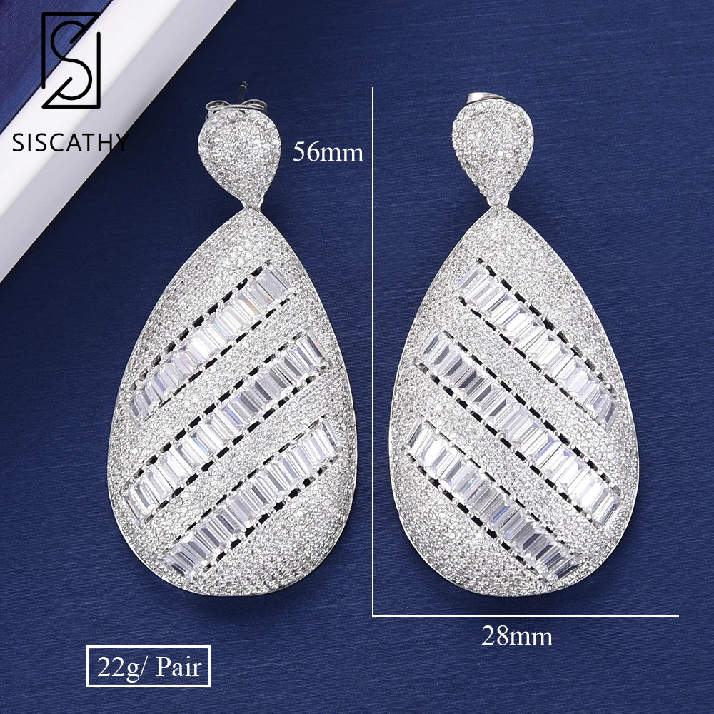 

Siscathy 28*56mm Luxury Shiny Waterdrop Earrings Cubic Zirconia Inlaid Drop Dangle Earrings For Women Engagement Wedding Jewelry