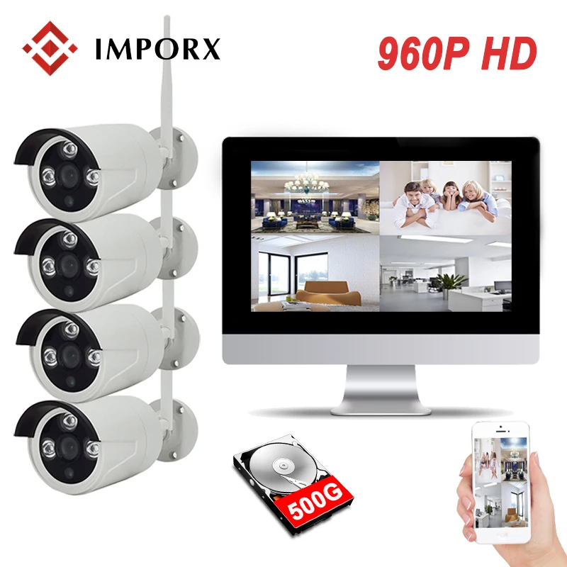 960P 4CH Беспроводной NVR комплект с 13-дюймовым ЖК-экраном Wi-Fi CCTV системой 1.3MP IP камерой