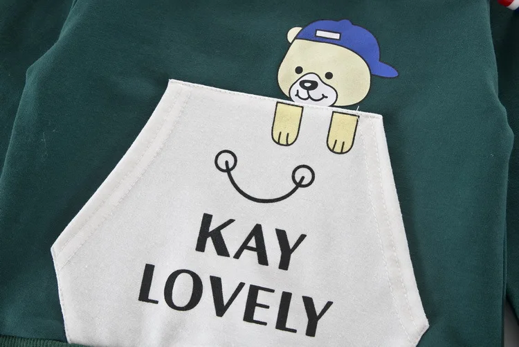 JIOROMY 2019 Boy Baby Suit Cartoon Bear Cap Hooded Shirt + Jeans Fashion Rest 2 Set Children's Clothes Pants Kids Red Green | Детская
