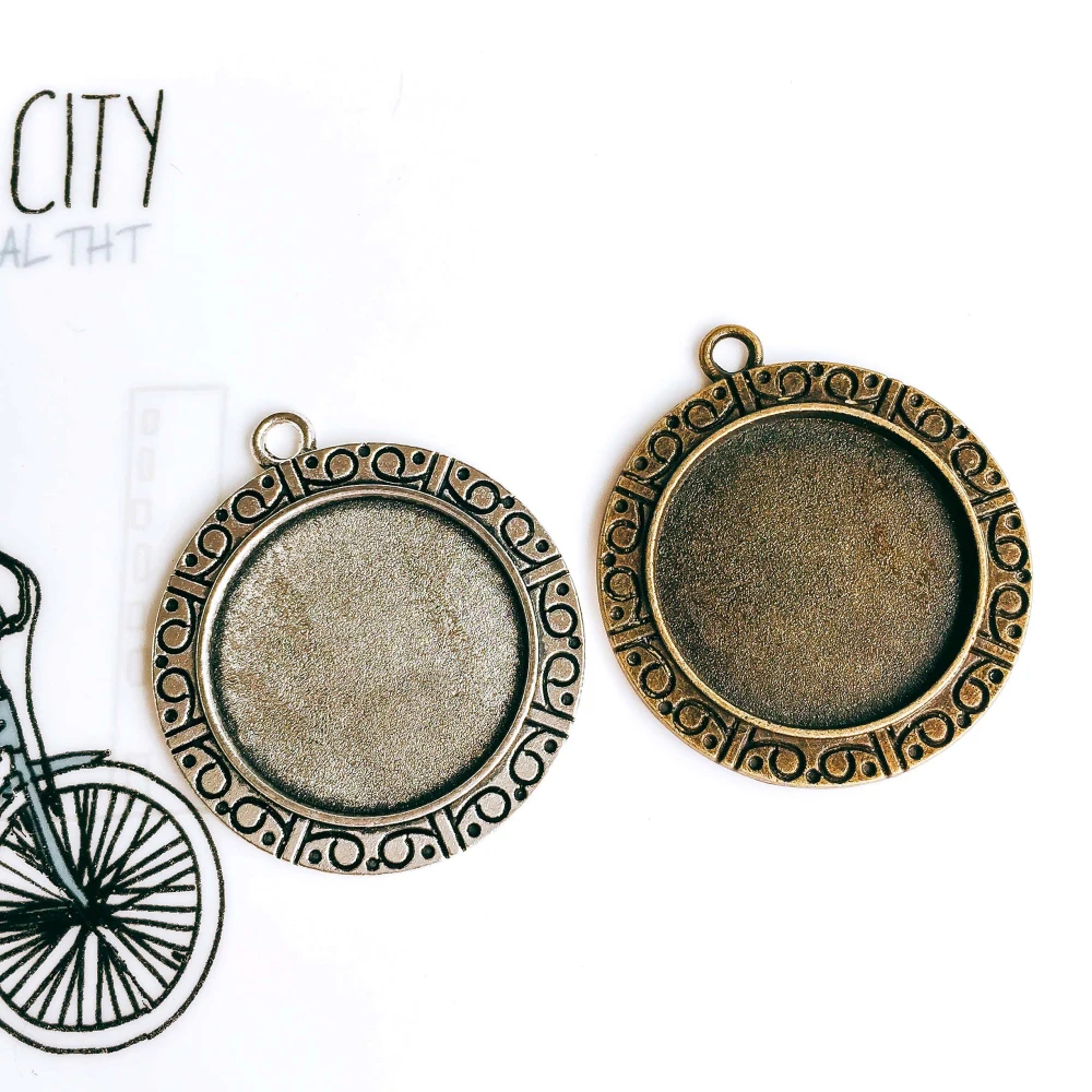 

5pcs/lot 25mm Necklace Pendant Setting Antique Bronze Silver Glass Cabochon Blank Base Supplies for Jewelry Finding T40