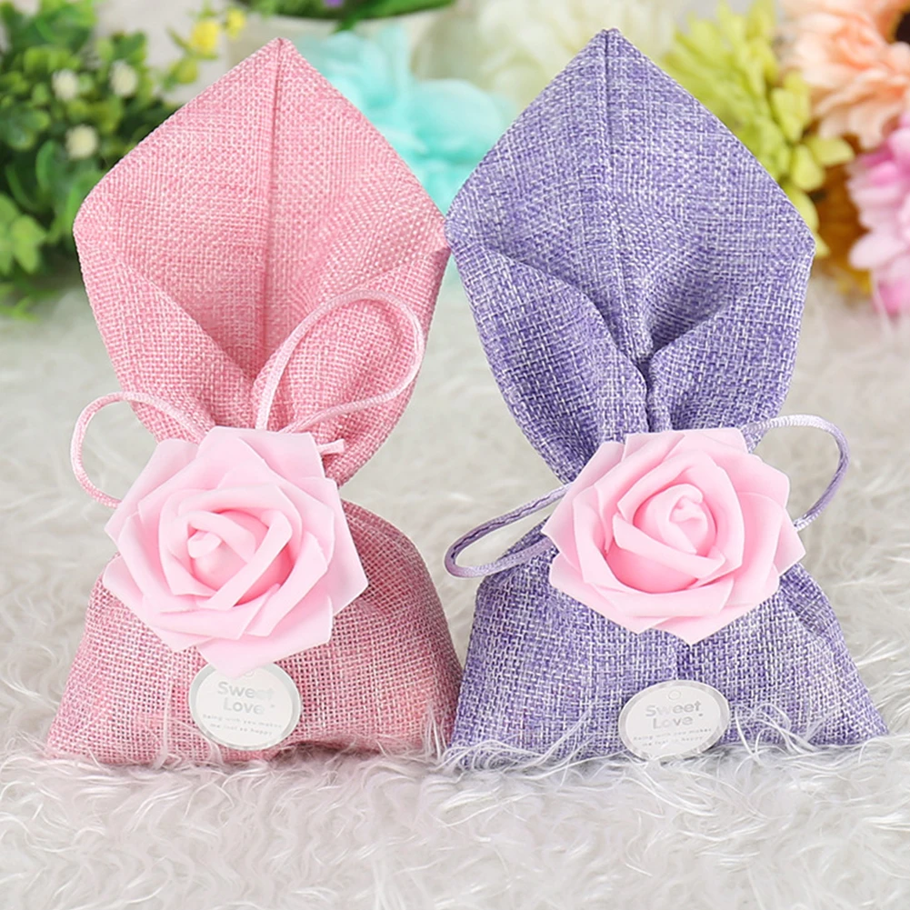 Мешковина мешок конфет с цветком L Размер 4 шт многоцветные ювелирные изделия