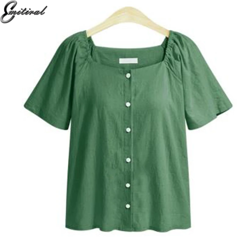 Emitiral 2018 Summer Women Blouses Short Sleeves Ladies Basic Tops Plus Size 4XL Casual Shirts Elegant Square Neck Blusas | Женская