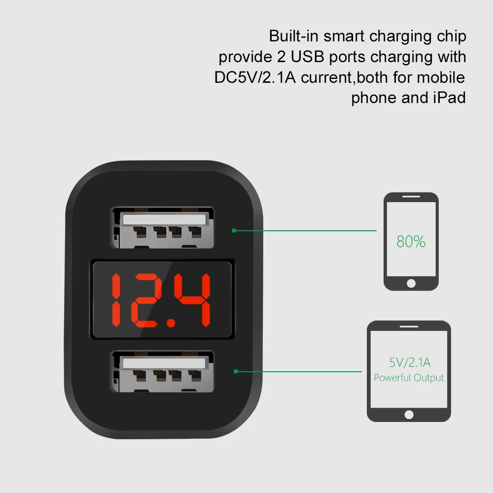 QIACHIP 2-Порты и разъёмы USB Выход автомобильное зарядное устройство со светодиодом