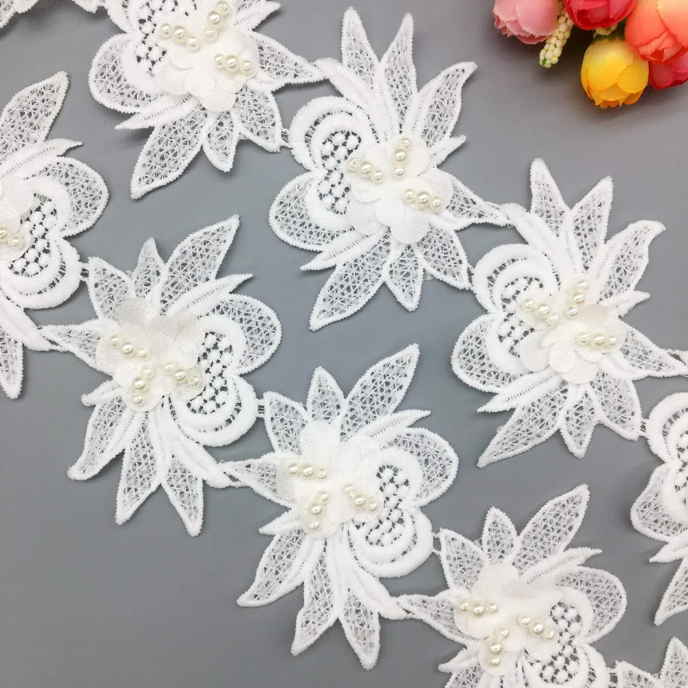 

2 Yard Pearl Flower Soluble Organza Lace Trim Patchwork Ribbon Sewing Supplies Craft DIY Handmade Knitting Wedding Decortion